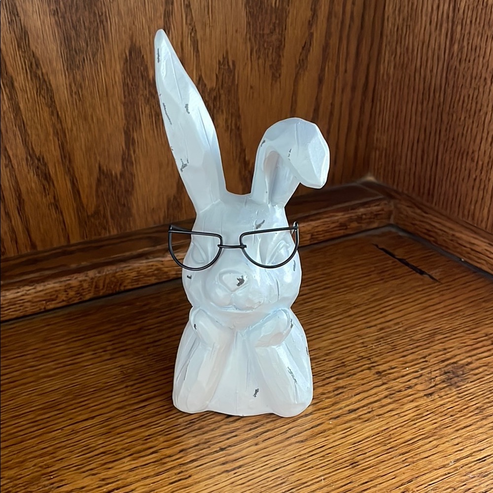 Charming White Rabbit Sculpture with Glasses